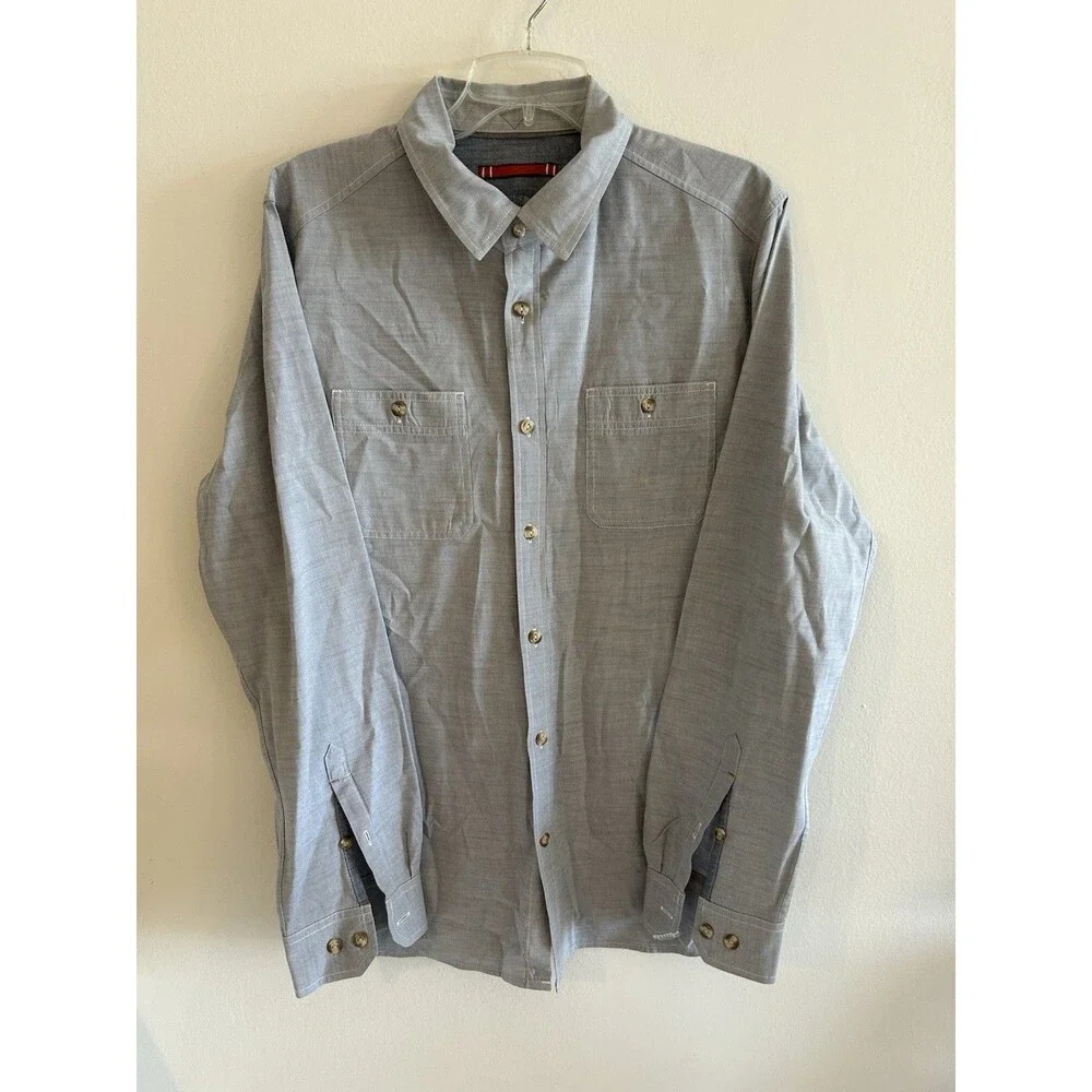 The North Face Button Up Shirt Gray Long Sleeve Front Pocket Mens Size L